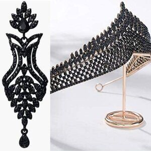 New Crystal Black Tiara and Earrings